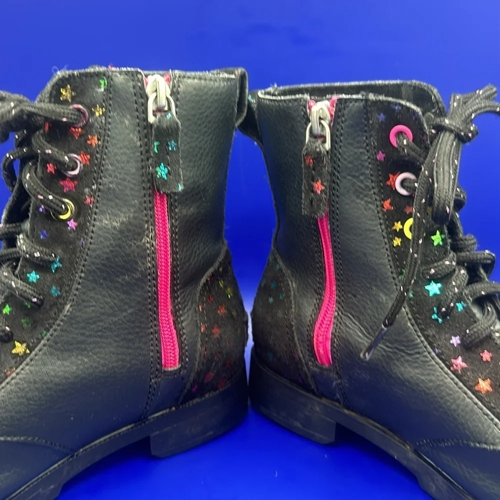 Sorel Emelie Youth Girls Leather Combat Boot SZ 4 Black Waterproof Arch Support